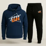 Contrast Navy Blue Free On Printed Hooded Tracksuit for Men