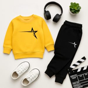 Star Printed Yellow Sweatshirt Tracksuit for Kids