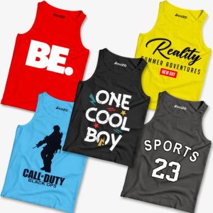 Pack of 5 Gamers Reality Sports Ride Kids Printed Tank Tops