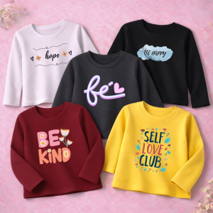 Pack of 5 Be Love Kind Printed Long Sleeve T-Shirts for Girls