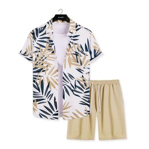 Men's Forn Leaf Printed Summer Short Suit
