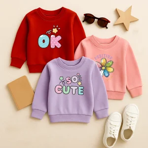 Pack of 3 Ok Cute Flower Printed Sweatshirts for Girls