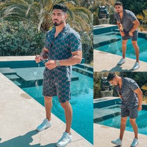 Mens New Fashion Summer Casual Two Piece Suit Set
