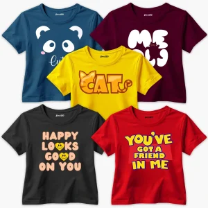Pack of 5 Happy Cat Cute Friend Printed Summer T-Shirts For Girls