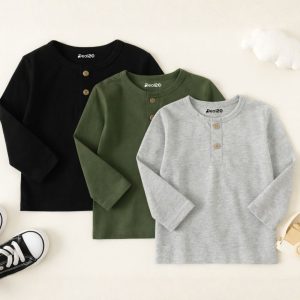 Bundle of 3 Henley Buttoned Long Sleeve T-Shirts for Kids