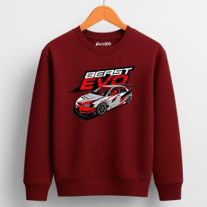 Beast Evo Car Printed Maroon Sweatshirt for Tween Kids