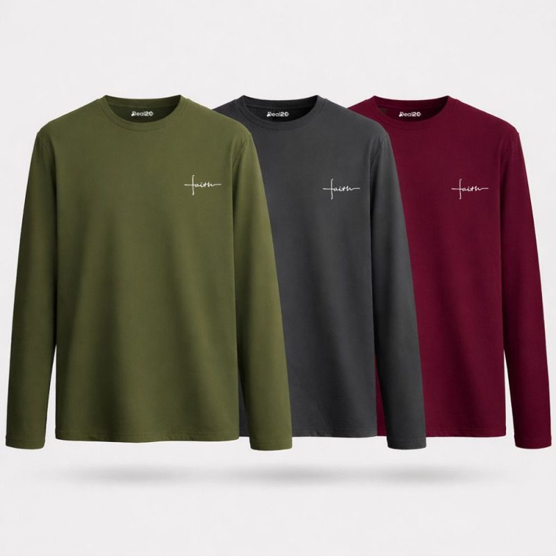 Pack of 3 Joining Faith Printed Long Sleeve T-shirts for Men Pack of 3 Joining Faith Printed Long Sleeve T-shirts for Men