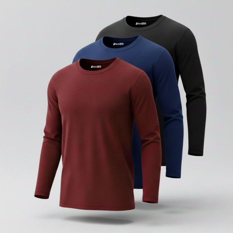 Bundle of 3 NBM Plain Long Sleeve T-shirts for Men