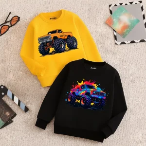 Pack of 2 Colorful Monster Truck Printed Sweatshirts for Young Kids