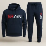 Seven-7 Printed Navy Blue Hooded Tracksuit for Men