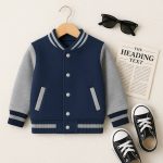 Midnight Steel – Navy & Grey Varsity Jacket for Kids