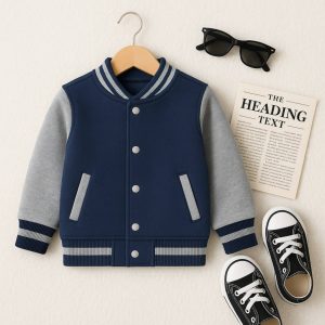 Midnight Steel – Navy & Grey Varsity Jacket for Kids