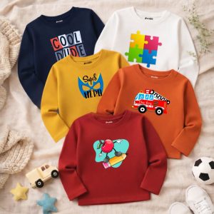 Pack of 5 Super Hero Dude Printed Long Sleeve T-shirts for Young Kids