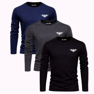 Pack of 3 Eagle Crew Printed Long Sleeve T-shirts for Men