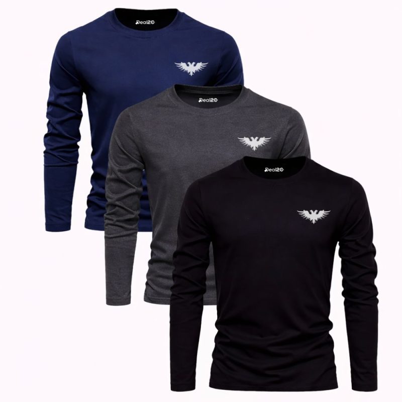 Pack of 3 Eagle Crew Printed Long Sleeve T-shirts for Men