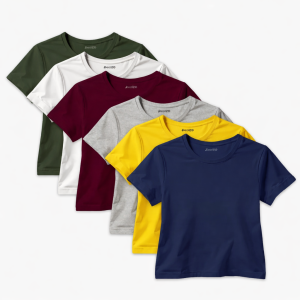 Bundle of 6 Crew Neck Plain T-Shirts For Girls