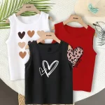 Pack of 3 Heart Vibrant Girls Printed tank tops