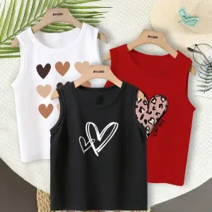Pack of 3 Heart Vibrant Girls Printed tank tops