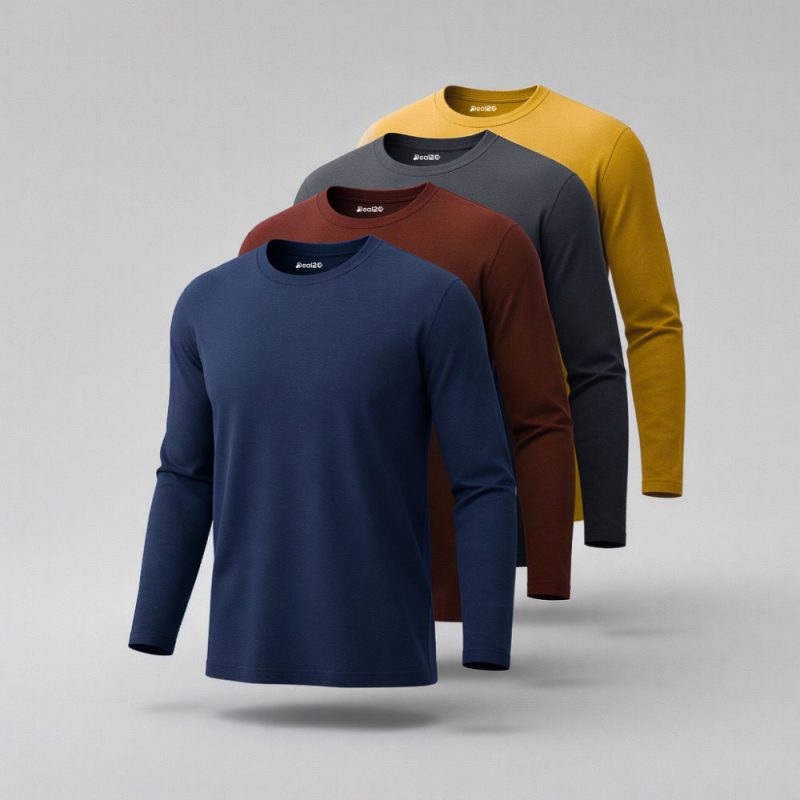 Bundle of 4 MNSC Plain Long Sleeve T-shirts for Men