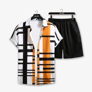 Men Geometric Printed Summer Vacation and Resort Wear Short Suit