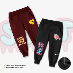 Pack of 2 Happy Sweet Printed French Terry Trousers for Kids