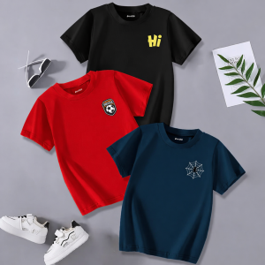 Pack of 3 Hi Football Spider Printed Summer T-Shirts For Kids