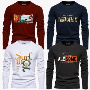 Pack of 4 Time for Awesome Surfing Mens Printed Long Sleeves T-Shirts