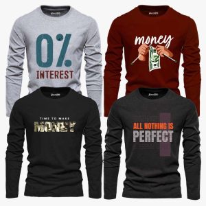 Pack of 4 Monday Perfect Interest Mens Printed Long Sleeves T-Shirts