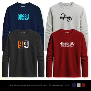 Pack of 4 Rise Classy 94 Printed Long Sleeve T-Shirts for Men