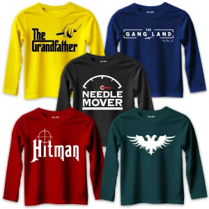 Pack of 5 The Needle Gang Hitman Printed Long Sleeve T-Shirts For Tween Kids