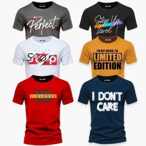 Pack of 6 Perfect Limited Stop No Violence Mens Printed T-Shirts