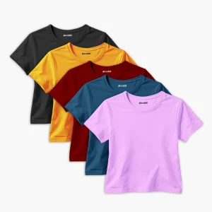 Bundle of 5 Round Neck Plain Colorul T-Shirts For Girls