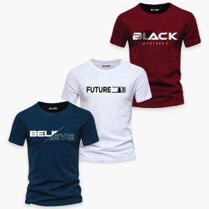 Pack of 3 Black Original Believe Mens Printed T-Shirts