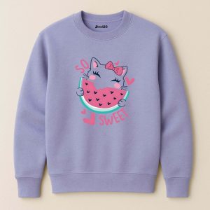 So Sweet Cat Printed Purple Sweatshirt for Women