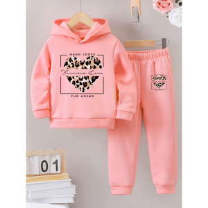 Hand Loose Printed Winter Casual Comfort Warm Hooded Tracksuit For Girls