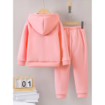Hand Loose Printed Winter Casual Comfort Warm Hooded Tracksuit For Girls