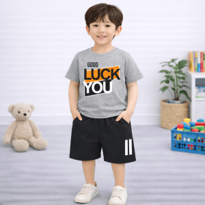 Kids Good Luck Printed Summer Short Suit