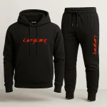 Black Visor Printed Hooded Tracksuit for Men