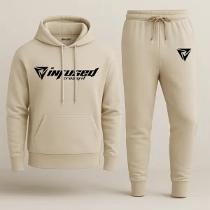 Beige Infused CrossFit Printed Hooded Tracksuit for Men