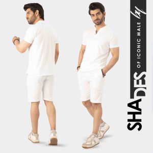 Fresh and Breezy White Short Sleeve Pullover Set for Mens