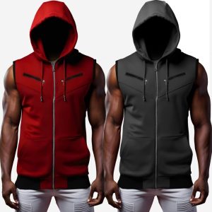 Bundle of 2 Men Fitness Sleeveless Casual Jaquetta Zipper Hoodies
