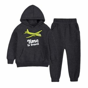 Charcoal Time to Travel Hooded Tracksuit For Kids