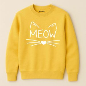 Cute Meow Printed Yellow Sweatshirt for Women