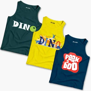Pack of 3 Dino Peek-a-Boo Kids Printed Tank Tops