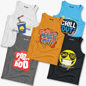 Pack of 5 Wake Up Smile Chill Drew Kids Printed Tank Tops