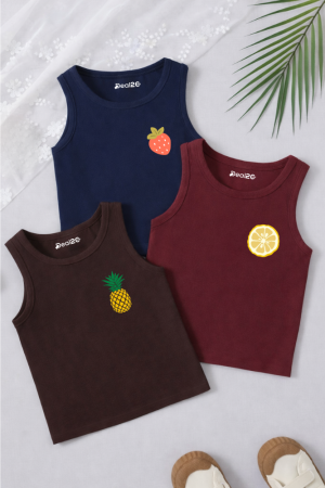 Pack of 3 Pineapple Strawberry Kids Printed Tank Tops
