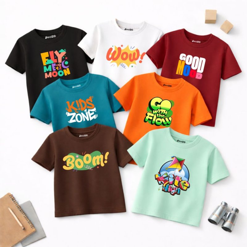 Pack of 7 Good Flow Boom Printed T-Shirts For Boys Pack of 7 Good Flow Boom Printed T-Shirts For Boys
