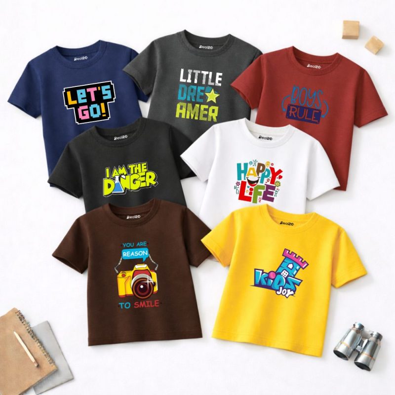 Pack of 7 Dreamer Life Smile Printed T-Shirts For Boys Pack of 7 Dreamer Life Smile Printed T-Shirts For Boys