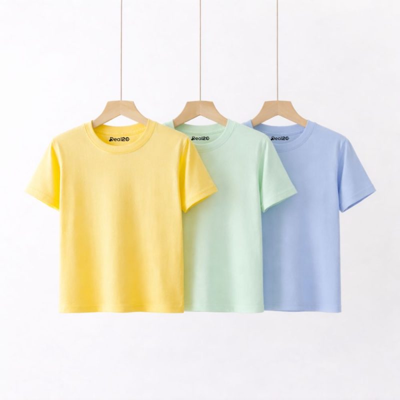 Bundle of 3 Bright Trio Plain Round Neck T-Shirts For Unisex Bundle of 3 Bright Trio Plain Round Neck T-Shirts For Unisex