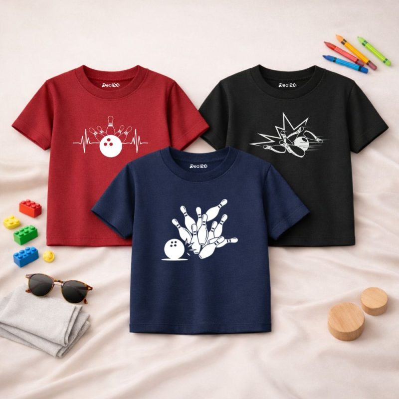 Pack of 3 Bowling Graphic T-Shirts For Kids